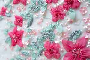 Premium Quality Beaded Fabric with Hand Embroidered Floral Designs and <b>Crystal</b> Sequins Ideal for Couture Fashion Designers - Product Image 3