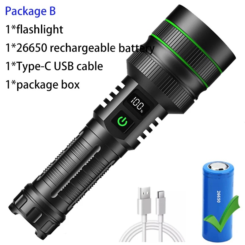 Black - Flashlight + 26650 battery