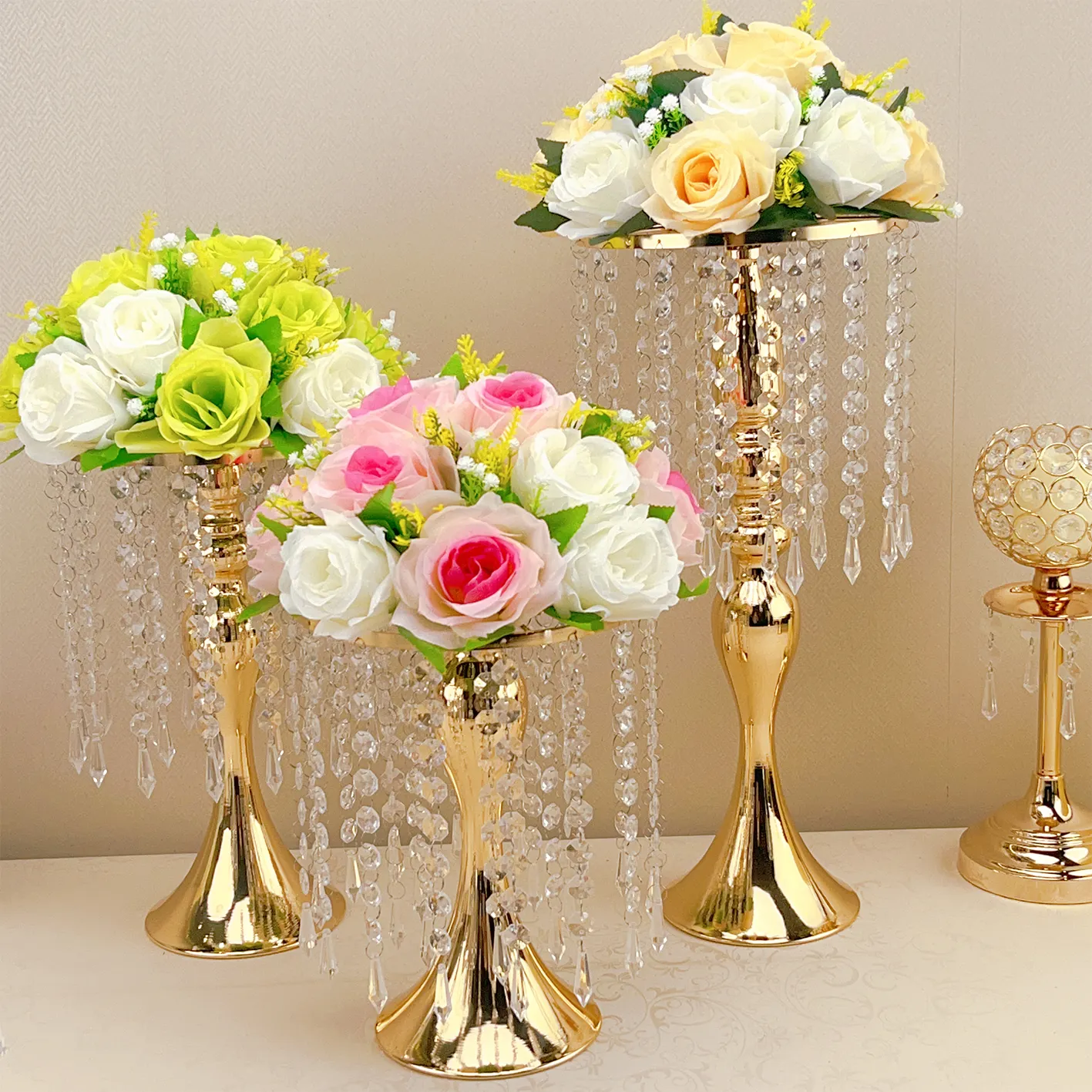 Новое поступление, металлическая подвеска с кристаллами, Серебряная Золотая ваза для цветов, украшение стола, Свадебный центральный элемент