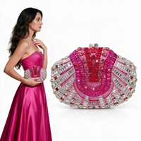 Pochette de soirée rose pour femme avec strass, sac à main ovale en cristal fait main, chaîne détachable, sac à main pour mariage et fête, vente en gros