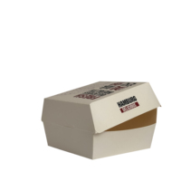 Boîte d'emballage pour hamburgers de luxe personnalisée imprimée en couleur CMYK, impression offset haut de gamme, boîte à hamburgers de qualité alimentaire avec doublure anti-graisse