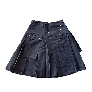 Women's Utility Kilt <b>Black</b> High Waist <b>Pleated</b> <b>Mini</b> <b>Skirt</b> Women A-Line Cargo Pocket Button Detail - Product Image 1