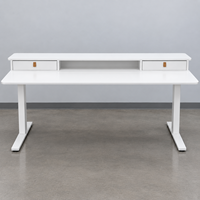 Bureau assis-debout ergonomique blanc de 55 pouces avec 2 tiroirs, table électrique réglable en hauteur à moteur unique 2 niveaux pour la maison