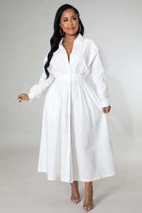 Automne coton et lin mode bouton blanc t-shirt robe femme Maxi robe été à manches longues tunique robes femmes - Product Image 2