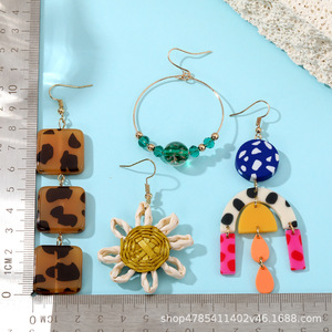 Fashionable Drop Earrings Geometric Leopard Print Sunflower Glass Bead Design Party Jewelry Women's <b>Accessories</b> - Product Image 2