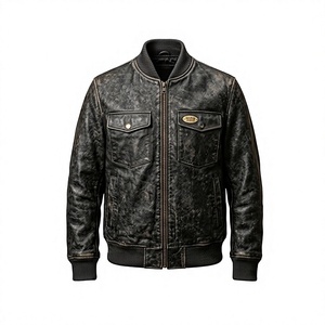 Men's Genuine Leather Eco-friendly Winter Bomber Jacket Moto <b>Biker</b> Style Stand Collar Zipper Closure <b>Patch</b> Design Slim Fit Low - Product Image 1