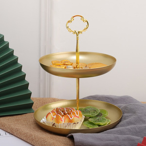 Master Gu Double Layer Metal Fruit Bowl Gold Home Decor Coffee Table Snack Tray Party Serving Stand - Product Image 3