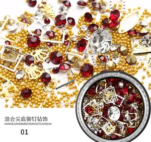 3D Mix-shape Metal Nail 7 Boxes Mixed Nail Art Rhinestones and Nail Rivets Studs Diamonds Crystals Beads Shiny Rivet Gems