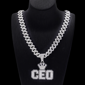 HanHan joyería Hip Hop corona CEO carta colgante collar, cadena cubana <span class=keywords><strong>de</strong></span> Miami, regalo <span class=keywords><strong>de</strong></span> joyería <span class=keywords><strong>de</strong></span> banda <span class=keywords><strong>de</strong></span> <span class=keywords><strong>Rock</strong></span> para hombres y mujeres - Product Image 3