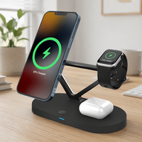 Gadgets Innovants 2025 Station de Recharge Rapide Sans Fil 4-en-1 avec Veilleuse et Support Magnétique pour Téléphone, Écouteurs et Montre