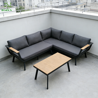 Canapé d'extérieur tout temps en L Ensemble de patio Balcon Simple Hôtel Luxe Moderne Canapé de jardin d'angle en aluminium avec table basse