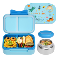 Kotak Makan Siang Anak Desain Persegi Panjang, Promo! Dengan 2 Kompartemen, Kotak Bento Portabel untuk Sekolah