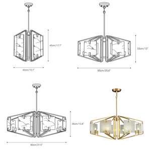 Lámpara de Araña Hexagonal Moderna de Acero Inoxidable con Pantallas de Alabastro Natural, Acabado Dorado Elegante para Interiores de Lujo - Product Image 4