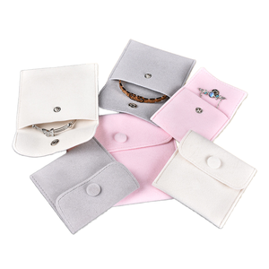 Soft Velvet Jewelry Pouch With Snap Button Custom Logo Small Flap Jewellery <b>Storage</b> Bag for Earrings <b>Rings</b> Necklaces Packaging - Product Image 3