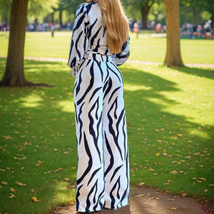 Abbigliamento moda Design stampato nuovo stile camicia pantaloni larghi due pezzi Homewear <span class=keywords><strong>donna</strong></span> d'affari <span class=keywords><strong>Casual</strong></span> 2 pezzi Set da <span class=keywords><strong>donna</strong></span> - Product Image 5