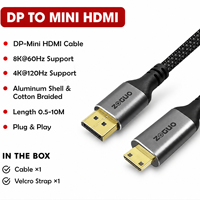 Câble DP vers Mini HDMI 4K120Hz, adaptateur DP vers Mini HDMI, câble tressé avec coque en aluminium pour caméra et moniteur