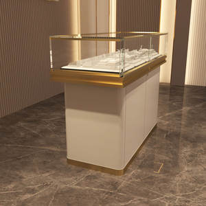 ตู้โชว์เครื่องประดับกรอบทองคำทันสมัยพร้อมไฟ LED ตู้โชว์แสดงเครื่องประดับสำหรับร้านขายเครื่องประดับหรูหราติดผนัง - Product Image 6