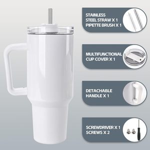 40 Oz Stainless Steel Vacuum Insulated Tumbler with Handle and Straw 12-24 Hours <b>Thermal</b> Insulation White Travel <b>Mug</b> - Product Image 3
