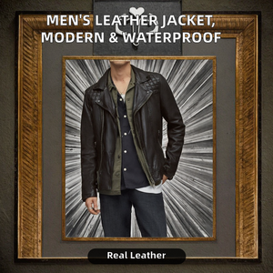 Men's Leather Canvas Bomber Jacket <b>Stand</b> Collar Front Logo Waterproof Breathable Cartoon Moto & Biker Streetwear - Product Image 2