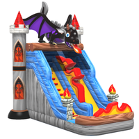 Structure de jeu flamboyante avec toboggan aquatique sec, parcours à roues, château gonflable, mur d'escalade commercial, pour fêtes promotionnelles et location