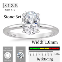 OAHLAN Fashion Fine Jewelry Bagues de fiançailles en argent 925 Sterling taille ovale 3CT Bagues Moissanite pour femmes Cadeaux de mariage
