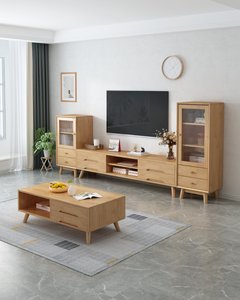 High Quality Natural Solid Wood <b>Tall</b> Side Cabinet with Glass Door, Living Room Bedroom Storage Cabinet - Product Image 1