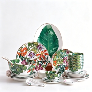 Tropical Rainforest Monstera Pattern Ceramic <b>Dinnerware</b> <b>Set</b> - Product Image 2