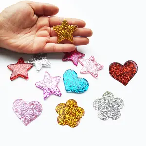 hot sale big heart star flower design flat back resin glitter cabochons charms for mobile phone case
