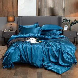 卸売3ピースシルクのような羽毛布団カバー柔らかく通気性のある寝具セットキングサテン羽毛布団カバーセット