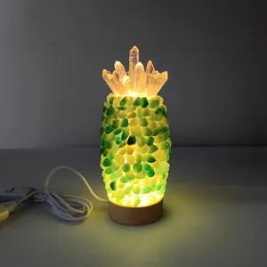 Lampu malam tenaga USB hijau untuk dekorasi kamar tidur batu kristal batu akik lampu meja