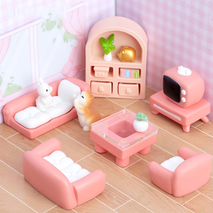 Pink Mini Furniture Resin Figurine Miniatures Room Landscape Decorations <b>Tiny</b> Cabinet Desk <b>Sofa</b> Doll's House DIY Accessories - Product Image 1