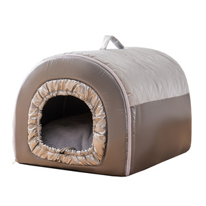 Cama para perros Warmers, ovalada, gris y marrón oscuro, relleno de fibra de poliéster, cama cálida para mascotas para las cuatro estaciones - Product Image 5