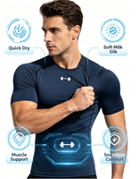 T-shirt de compression pour homme en polyester soie de lait, séchage rapide, manches courtes, pour la gym et le fitness, logo personnalisé, OEM ODM, vente en gros