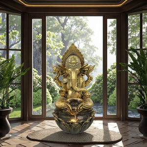Grande Fonte Buda com LED Luz Elefante Deus Meditando a Índia Ganesha Resina Estátua Feng Shui Religioso Ornamento do Jardim - Product Image 4