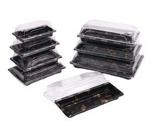 Customized Take Away Gift Party Black/Printing Luxury Delivery Disposabel Plastic Sushi Tray Container With Lid