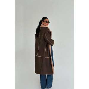 Cappotto Reversibile in Finta <span class=keywords><strong>Pelliccia</strong></span> di <span class=keywords><strong>Visone</strong></span> Marrone, Stampa Motivo <span class=keywords><strong>Animale</strong></span>, Chiusura con Cerniera e Cintura, Decorazione con Bottoni, Parka in Nylon - Product Image 1