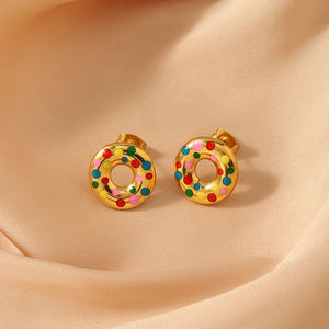 Boucles d'Oreilles Épaisses et Épaisses en Or 18k Hypoallergénique Boucles d'Oreilles Cercle en Émail à Pois Colorés pour Femmes - Product Image 5