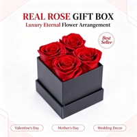 Roses éternelles personnalisées dans un coffret cadeau carré, 4 roses éternelles artisanales pour l'anniversaire des femmes, la Saint-Valentin, Noël