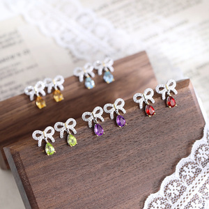 Boucles d'oreilles pendantes minimalistes en argent sterling 925 avec nœud, pierre naturelle en cristal taille poire 4*6mm, bijoux en forme de goutte d'eau, vente en gros - Product Image 3