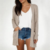 Vente en gros d'usine - Cardigan en tricot pour femmes, automne, décontracté, mi-long, ouvert sur le devant, matière douce, avec poche, fabrication OEM personnalisée