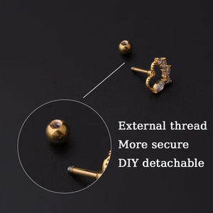 16G Edelstahl mit Zirkonia-Ohrstecker für Knorpel, Helix, Tragus, Ohrläppchen-Piercing, Gold-Ohrschmuck-Accessoires - Product Image 3