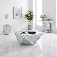 Table console géométrique glamour avec miroir et bordure en cristal concassé pour la décoration du hall d'entrée