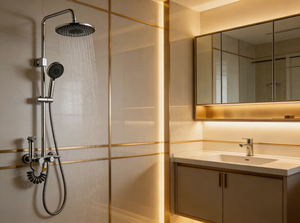 Ensemble de douche de haute qualité en acier inoxydable 304 avec pommeau de douche pluie et <span class=keywords><strong>mitigeur</strong></span> thermostatique manuel 4 fonctions pour salle de bain - Product Image 2