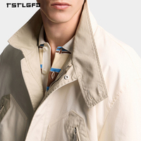 Veste utilitaire en toile bleu marine personnalisée, col montant, fermeture éclair intégrale, poches doubles sur la poitrine, poignets ajustables à l'avant, unisexe