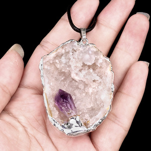 Kalung liontin Quartz batu permata alami E666 kalung liontin kulit Citrine perak panas - Product Image 6