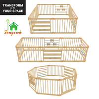 Parc de jeu en bois moderne extra large pour tout-petits et bébés avec des dispositifs de sécurité, des panneaux extensibles et un design modulable