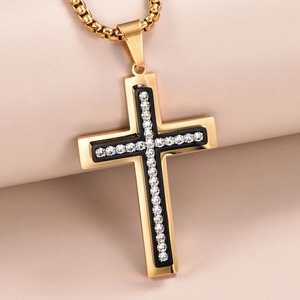 Pendentif Croix Chrétienne Vintage en Zircon avec Collier, Amulette de Prière en Acier Inoxydable, Bijou de Foi, Cadeau - Product Image 3