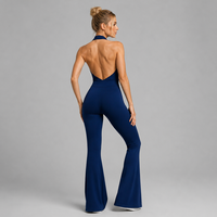 Vêtements de sport personnalisés : Combinaison de yoga une pièce pour femme, sexy, à encolure croisée et dos nu, évasée, effet gainant, pour l'entraînement et les activités sportives