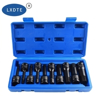 Jeu de douilles hexagonales métriques LXD 10 pièces 1/2 pouce, douilles à chocs, clé à écrous pneumatique, pièces automobiles OEM, finition oxyde noir