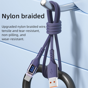 Câble de données USB-A vers Type-C 66W 5A à charge rapide, en matériau tressé, avec affichage de puissance, pour ordinateur, voiture, batterie externe et appareils Android - Product Image 3